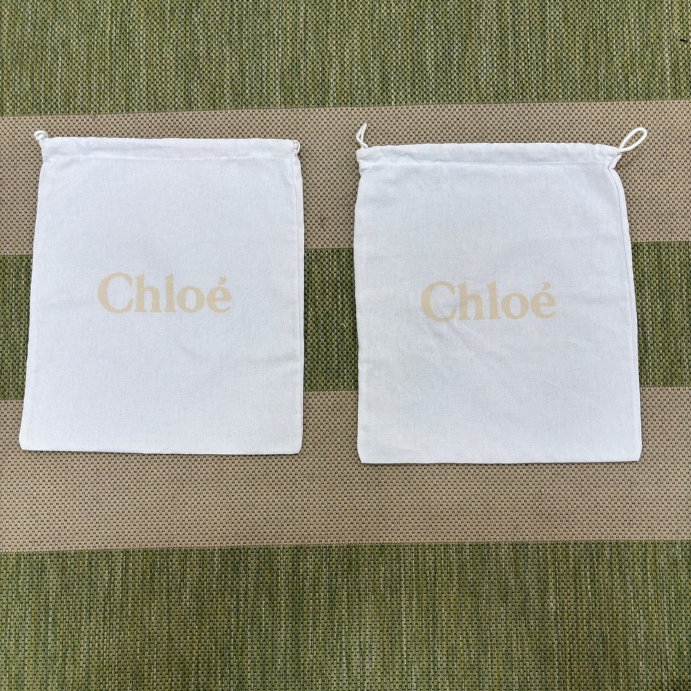 Pair of Two Chloe Shoe Bags Dust Covers Storage Luggage 14x12 White Cream Logoed